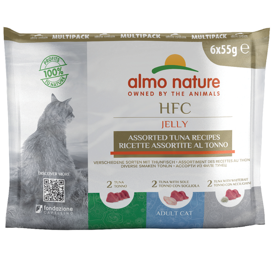 Ekonomipack: Almo Nature HFC Pouch 12 x 55 g - 3 sorters tonfisk i gelé