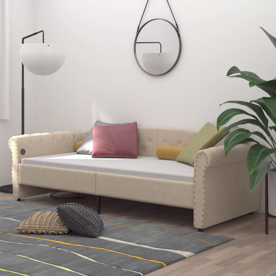 vidaXL Dagbädd med madrass USB gräddvit tyg 90x200 cm