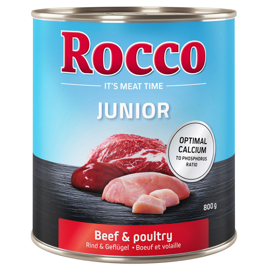 Ekonomipack: Rocco Junior 24 x 800 g - Fjäderfä & nötkött
