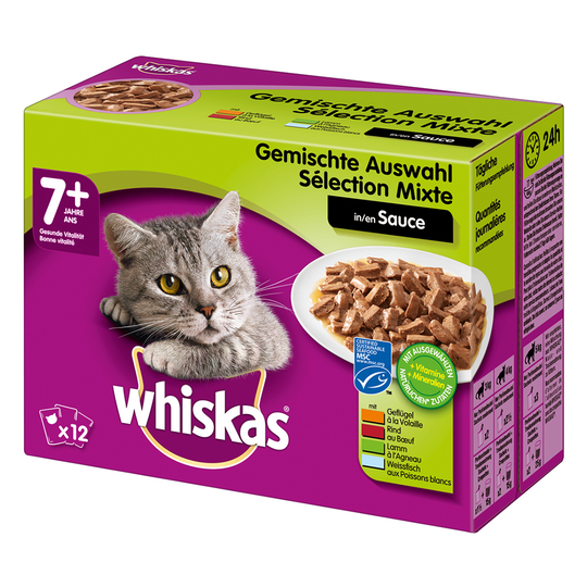 Ekonomipack: Whiskas Senior portionspåsar 144 x 100 g - Senior 7+ Blandat urval i sås