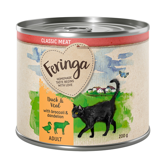 Ekonomipack: Feringa Classic Meat Menu 18 x 200 g - Anka & kalv med broccoli & maskros