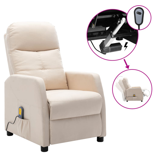 vidaXL Elektrisk massagefåtölj gräddvit tyg