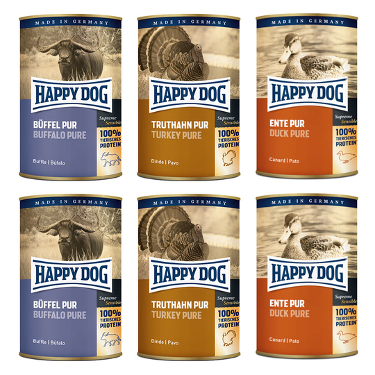 5 + 1 på köpet! 6 x 400 g Happy Dog Sensible Pure - Mix (3 sorter)