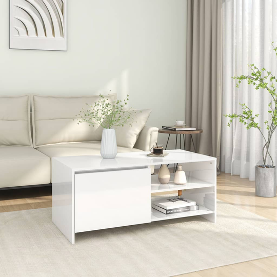 vidaXL Soffbord vit högglans 102x50x45 cm konstruerat trä