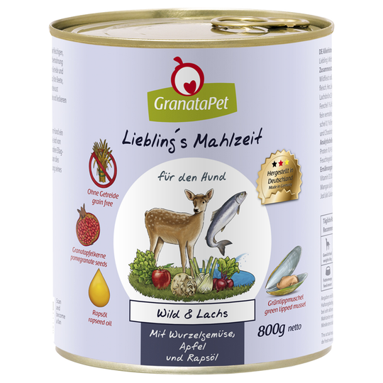 GranataPet Liebling's Mahlzeit 6 x 800 g - Vilt & lax med rotfrukt, fänkål, äpple & rapsolja