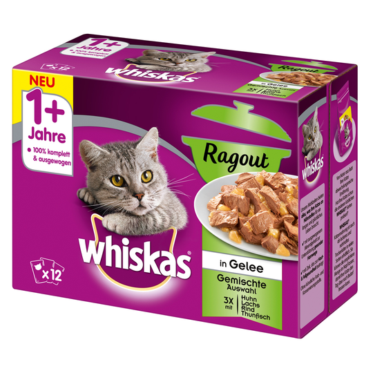 76 + 20 på köpet! 96 x 85 / 100 g Whiskas portionspåsar - Adult 1+ Ragout Blandat urval i gelé