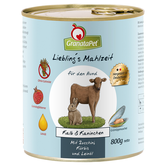 GranataPet Liebling's Mahlzeit 6 x 800 g - Kalv & kanin med zucchini, pumpa och linolja