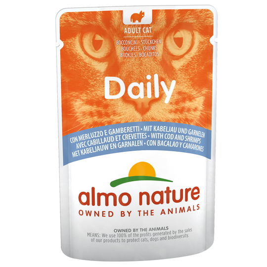 Ekonomipack: Almo Nature Daily Menu Pouch 24 x 70 g - Torsk och räkor