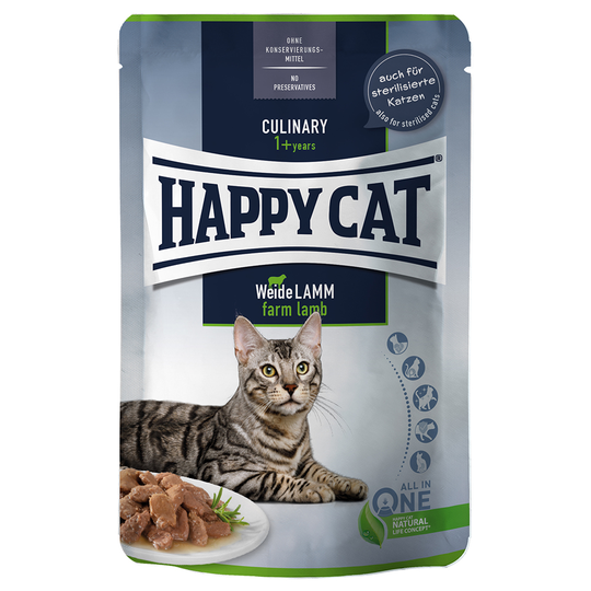 Ekonomipack: Happy Cat Pouch Meat in Sauce 24 x 85 g - Farm Lamb - lamm