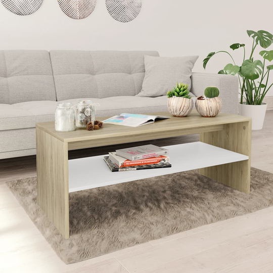 vidaXL Soffbord vit och sonoma-ek 100x40x40 cm spånskiva