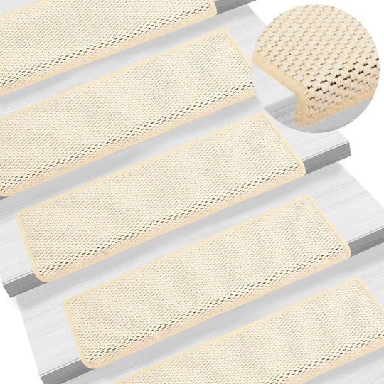 vidaXL Trappstegsmattor självhäftande sisal 15 st 65x25 cm naturvit