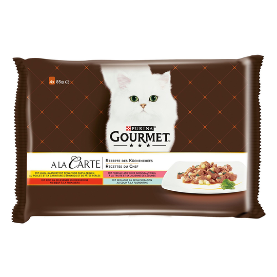 Provpack: Gourmet a la Carte 4 x 85 g - Kyckling, öring, nötkött, sej