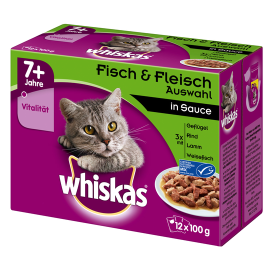Ekonomipack: Whiskas Senior 7+ portionspåse 24 x 100 g - 7+ Blandpack: Fågelurval + Blandaturval i sås