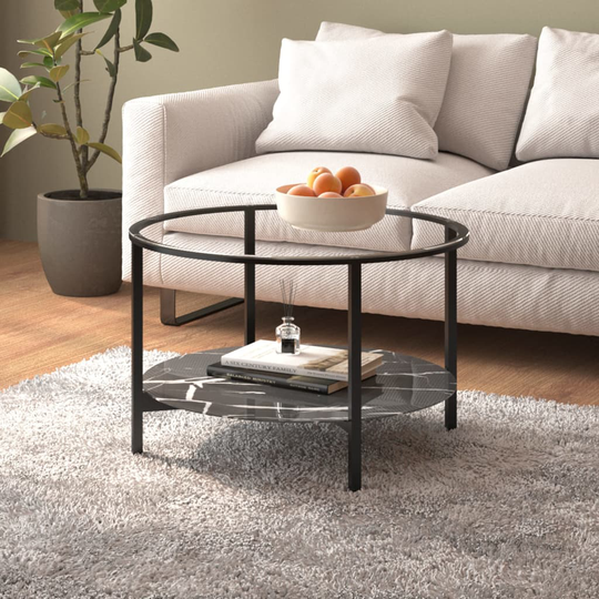 vidaXL Soffbord svart och svart marmor 70 cm härdat glas