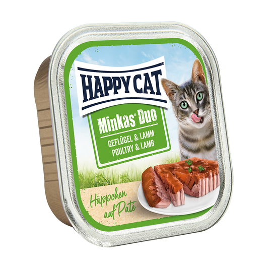 10 + 2 på köpet! Happy Cat Minkas Duo - Bitar med paté 12 x 100 g - Fjäderfä & lamm