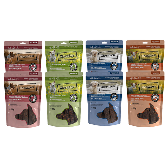 Chewies Mini Mixpaket köttstrimlor - Ekonomipack: 24 x 70 g (4 sorter)