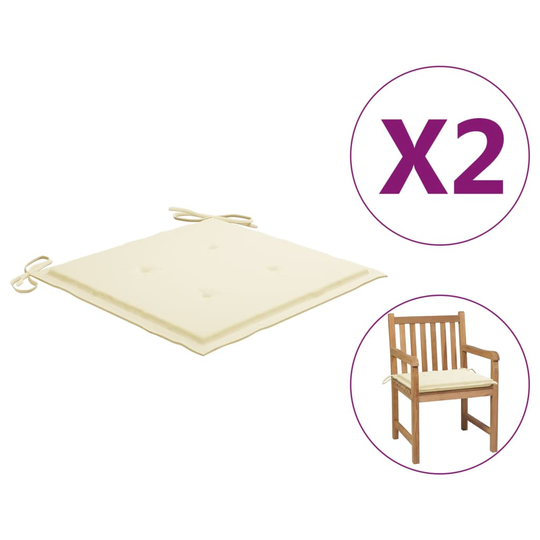 vidaXL Stolsdynor för trädgården 2 st gräddvit 50x50x3 cm