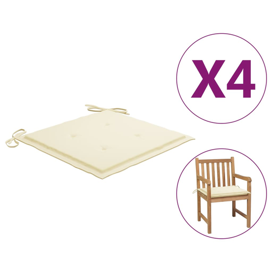 vidaXL Sittdynor för trädgården 4 st gräddvit 50x50x4 cm tyg