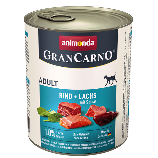 Ekonomipack: Animonda GranCarno Adult 12 x 800 g - Nötkött & lax med spenat
