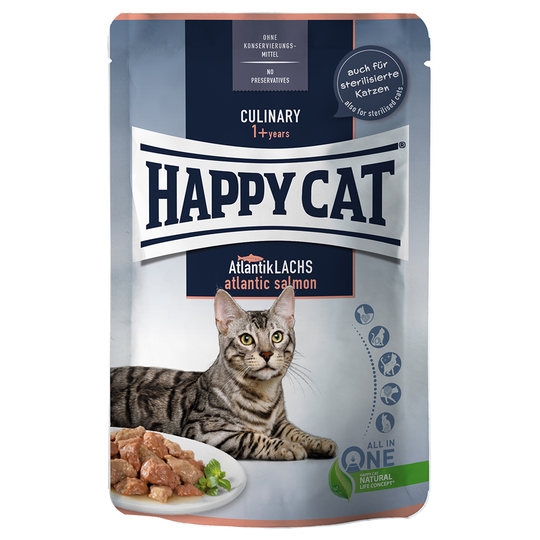 Ekonomipack: Happy Cat Pouch Meat in Sauce 24 x 85 g - Atlantic Salmon - lax