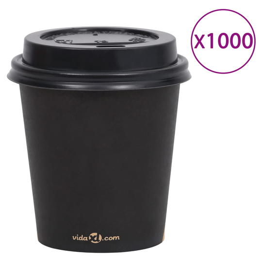 vidaXL Pappersmuggar med lock 200 ml 1000 st svart