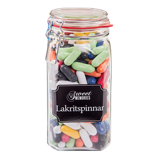 Glasburk med Godis Lakritspinnar - 1200 gram
