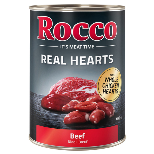 Rocco Real Hearts 12 x 400 g - Nötkött med hela kycklinghjärtan