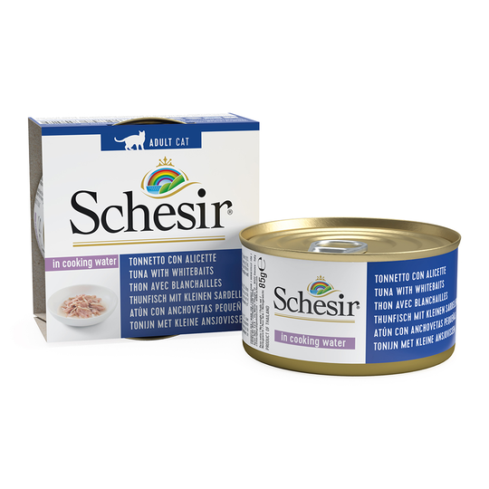 Ekonomipack: Schesir Natural med ris 24 x 85 g - Tonfisk & små ansjovis med ris