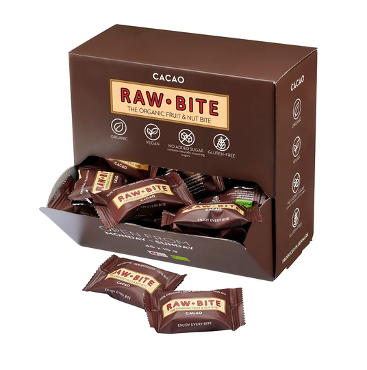 Rawbite Frukt- & Nötbar Kakao Snacksbox, 45 x 15 g ekologisk