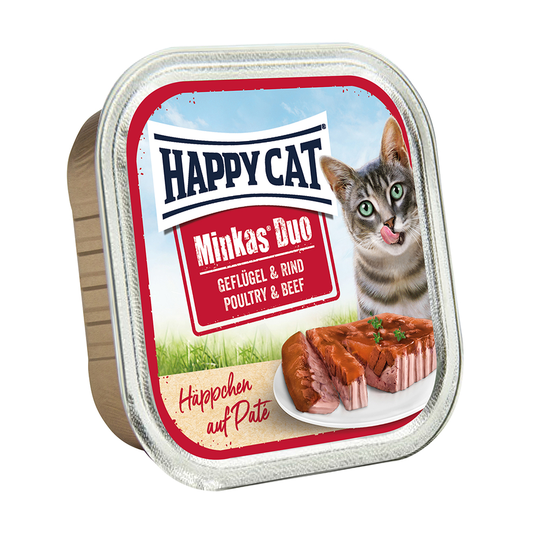 10 + 2 på köpet! Happy Cat Minkas Duo - Bitar med paté 12 x 100 g - Fjäderfä & nötkött
