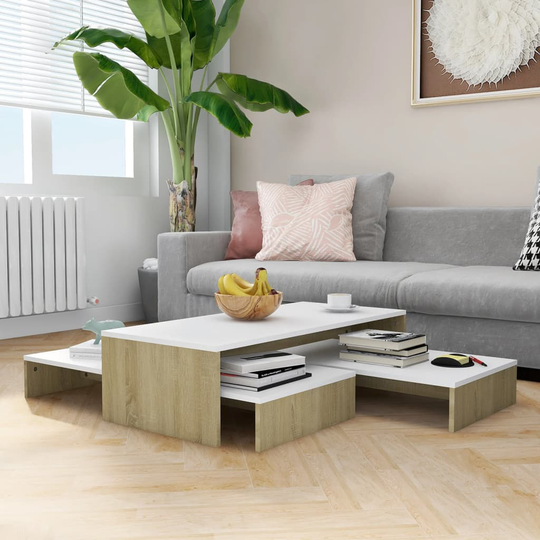 vidaXL Satsbord vit och sonoma-ek 100x100x26,5 cm spånskiva