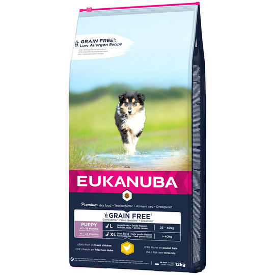 5x zooPoäng på 2,3 kg / 3 kg / 12 kg Eukanuba Large Breed torrfoder - Grain Free Puppy Large Breed Chicken (12 kg)