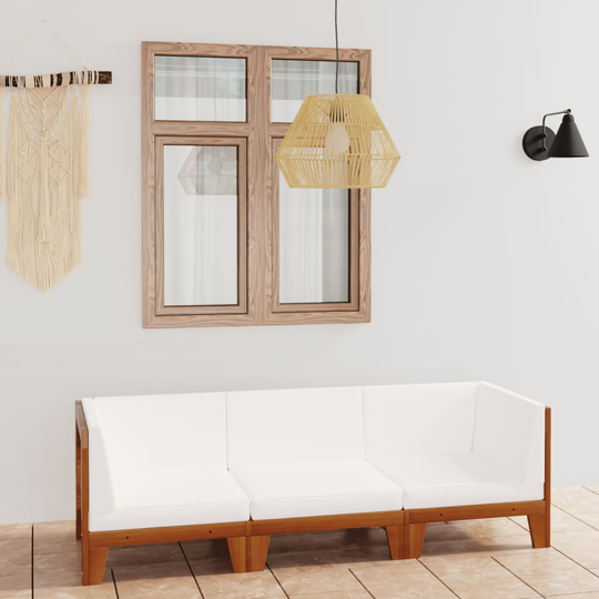 vidaXL Loungegrupp för trädgården med dynor 3 delar massivt akaciaträ