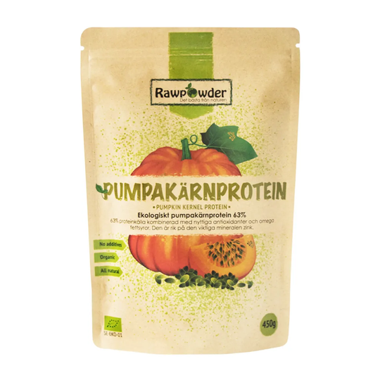 Rawpowder Pumpakärnprotein 63%, 450g pulver ekologisk