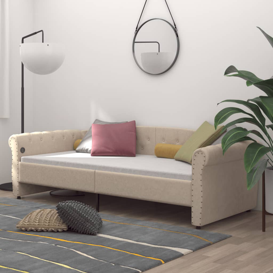 vidaXL Dagbädd med USB gräddvit tyg 90x200 cm