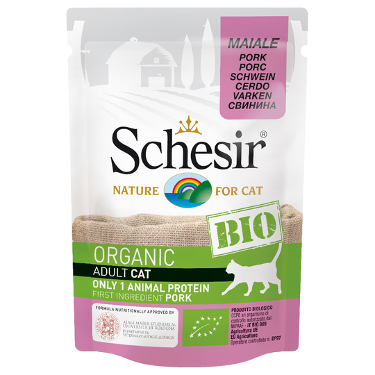 Schesir Bio Pouch 6 x 85 g - Ekologiskt griskött