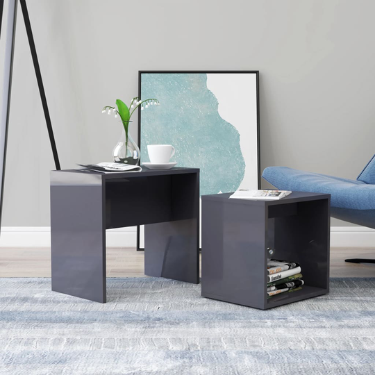 vidaXL Soffbord set grå högglans 48x30x45 cm spånskiva