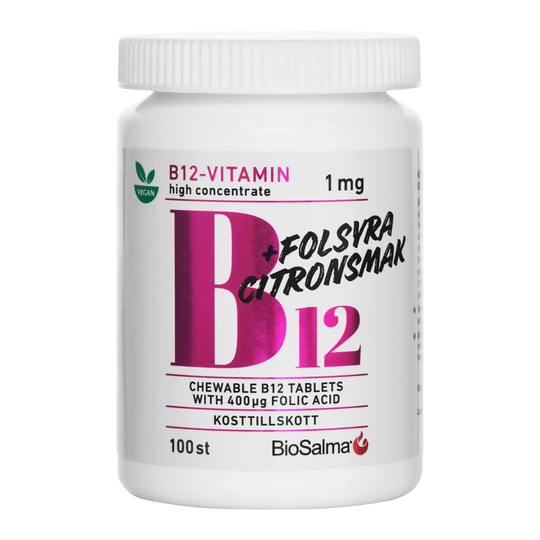 BioSalma B12-vitamin 1mg + folsyra, 100 tabletter