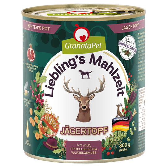 GranataPet Lieblings Mahlzeit Limited Winter Menu hund - Jägargryta med lingon & rotfrukter (6 x 800 g)