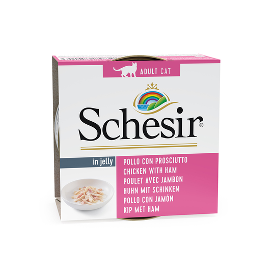 Ekonomipack: Schesir gelé 48 x 85 g Kycklingfilé & skinka