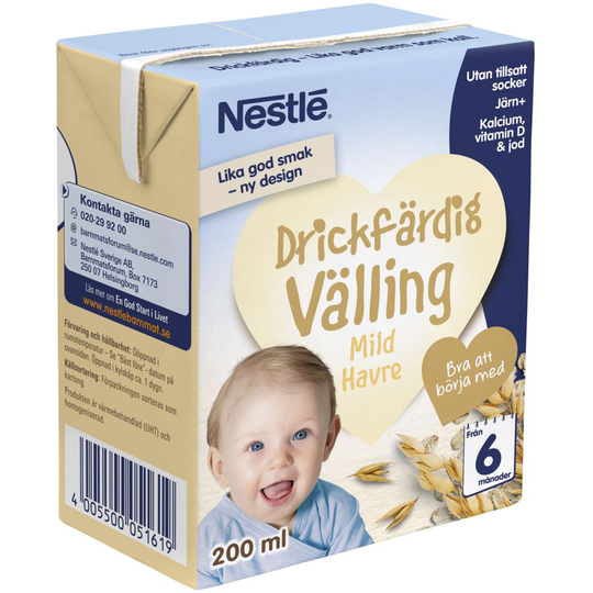Nestlé Drickfärdig Välling Mild Havre 6 månader 200 ml