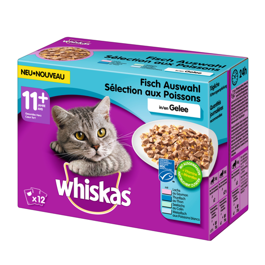 Ekonomipack: Whiskas Senior portionspåsar 144 x 100 g - Senior 11+ Fiskurval i gelé