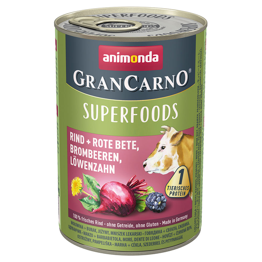 Animonda GranCarno Adult Superfoods 24 x 400 g Nötkött & rödbetor, björnbär, maskros