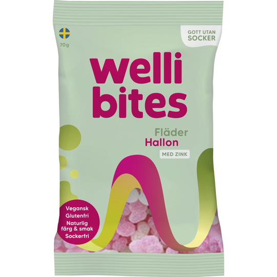 Wellibites Fläder & Hallon 70 g