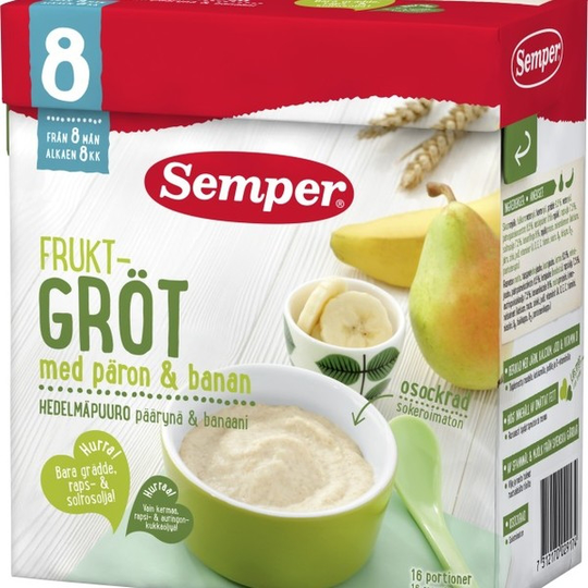Semper Fruktgröt Med Päron & Banan 8 mån 16 portioner
