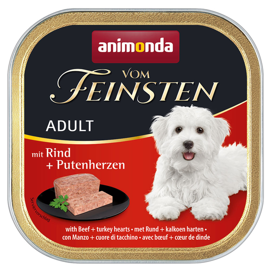 Ekonomipack: 48 x 150 g Animonda vom Feinsten - Adult spannmålsfritt: Nötkött & kalkonhjärtan