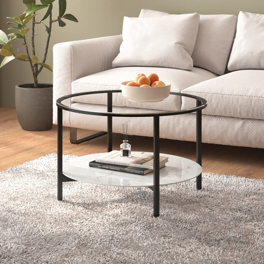 vidaXL Soffbord svart och vit marmor 70 cm härdat glas