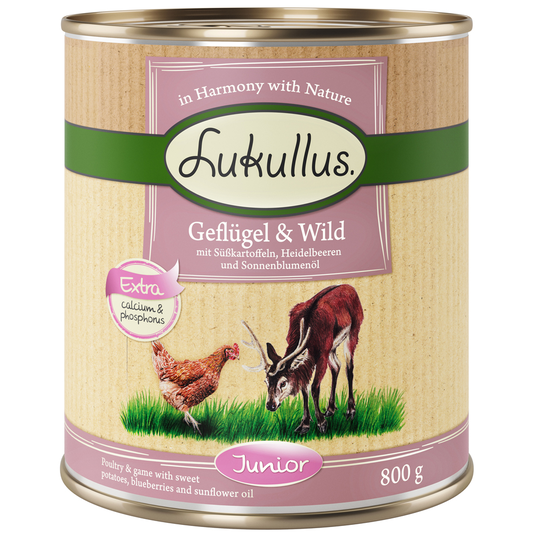 Ekonomipack: Lukullus Junior 24 x 800 g - Fjäderfä & vilt