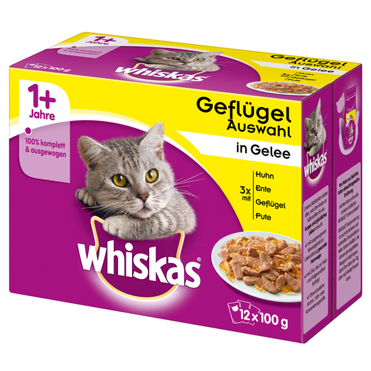 76 + 20 på köpet! 96 x 85 g / 100 g Whiskas portionspåsar - Adult 1+ Fjäderfäurval i gelé (96 x 100 g)