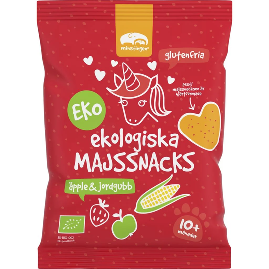 Minstingen Ekologiska Majssnacks Äpple & Jordgubb 20 g